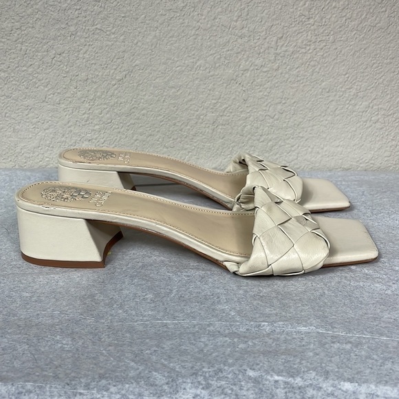 New Vince Camuto Semtera Block Heel Slide Sandal Cream Beige Braided Sz 9.5 - Picture 6 of 12